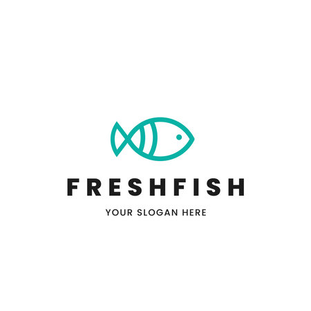 Isolated minimalist monoline outline image of blue fish logo. Logo for the fish shop or restaurant.のイラスト素材