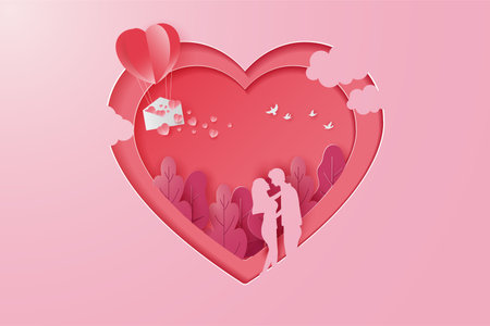 happy valentine's day banners sale promotion and discount, paper cut style with editable text effect. Premium Vectorのイラスト素材