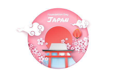 Happy national foundation day japan in paper cut art style Premium Vectorのイラスト素材