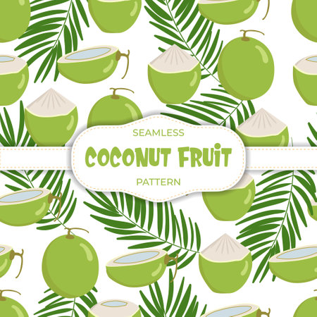 coconut Summer tropical fruits seamless pattern background Vectorのイラスト素材