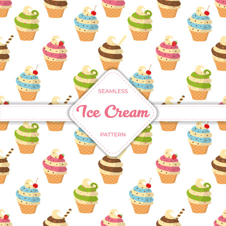 Seamless pattern design vector ice cream flat pastel colorful summerのイラスト素材