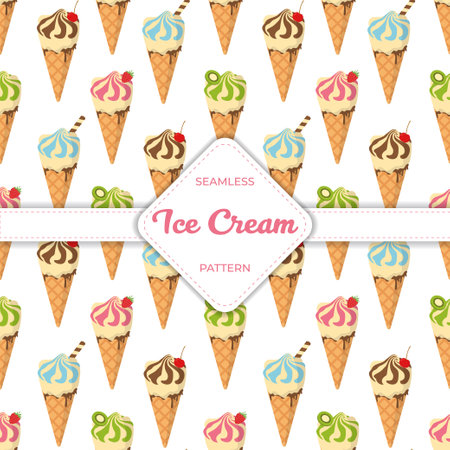 Seamless pattern design vector ice cream flat pastel colorful summerのイラスト素材