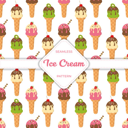 Seamless pattern design vector ice cream flat pastel colorful summerのイラスト素材