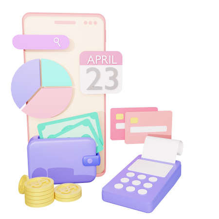 Finance and SEO or payment data for landing page website 3D rendering isolatedの写真素材