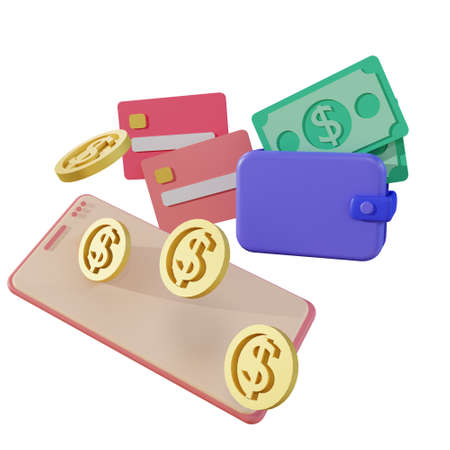 Finance and SEO or payment data for landing page website 3D rendering isolatedの写真素材