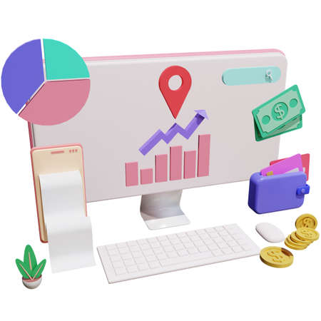 Finance and SEO or payment data for landing page website 3D rendering isolatedの写真素材