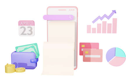 Finance and SEO or payment data for landing page website 3D rendering isolatedの写真素材