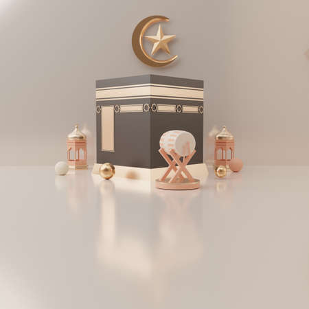 3d rendering mecca pilgrimage kaaba Eid al fitr or ramadan sale banner social media post template...