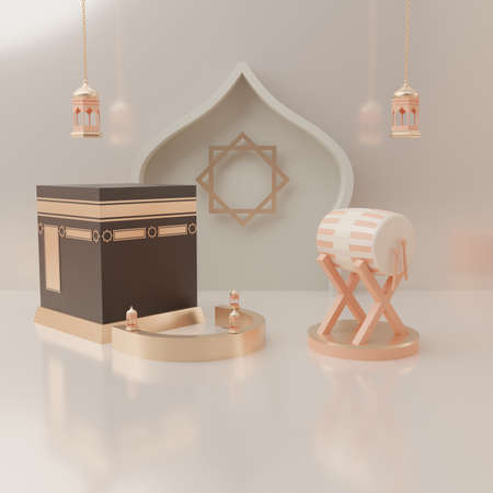 3d rendering mecca pilgrimage kaaba Eid al fitr or ramadan sale banner social media post template flat illustrationの写真素材
