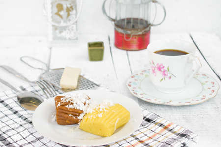 GETUK traditional cake made from cassava and sugar served with hot coffee