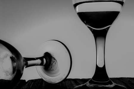 Black and white closeup photo of a glass beakerの写真素材