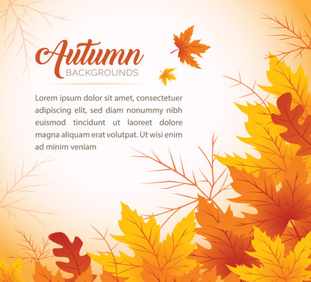 Autumn Leaves Background, Hand Drawn Flat Autumn Background, Maple Leaf Autumn Backgroundのイラスト素材