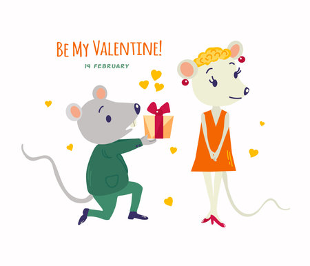St Valentine's day card with cartoon cute rats in love vector illustrationのイラスト素材