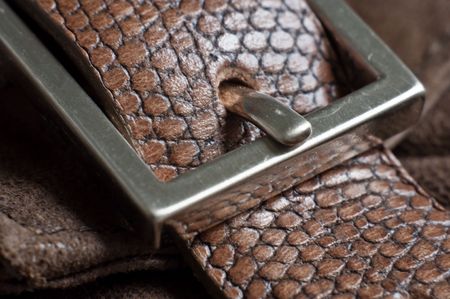 leather belt with buckle in closeupの写真素材