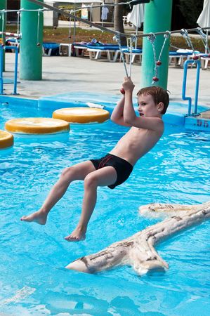 young boy having fun in aquapark, Limassol, Cyprusの写真素材