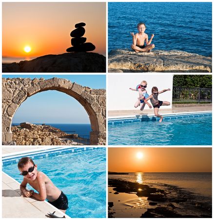 summer, kids and sea collageの写真素材