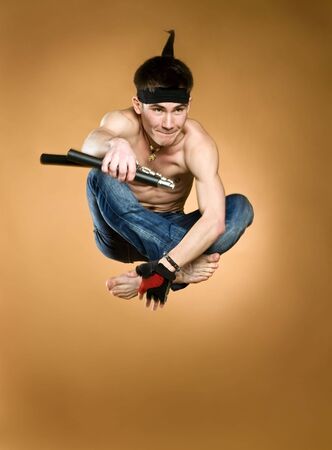 young man jumpingの写真素材