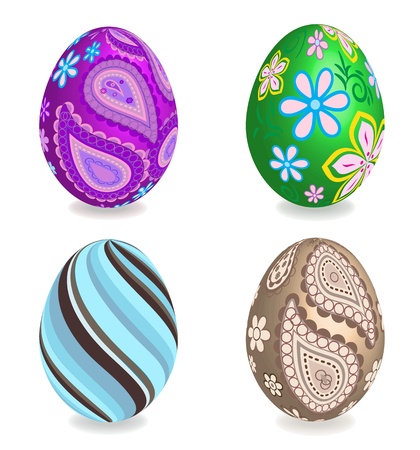 Four beautiful painted easter eggs on white background. 3D effect, shadows with blend option.のイラスト素材
