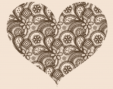 Stylized heart with abstract ornament of paisleysのイラスト素材