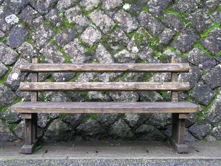 Stone wall and benchの写真素材