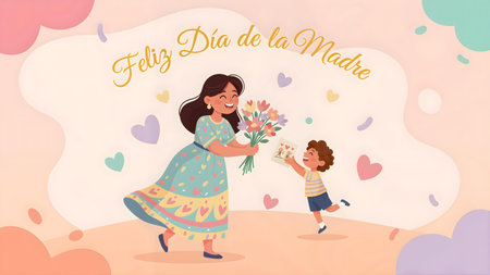 Happy Mother and Child Illustration for Feliz DÃ­a de la Madre Celebrationの素材