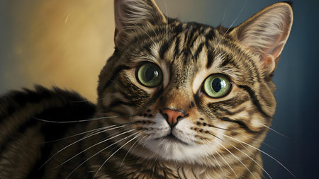 Skeptic surprised cat thinking & dont know what to do, big eyes closeup. Tabby cat look side dont know, funny face. Cute tabby cat looking scared, thinking. Wide eyed kitten dont know why, portraitの素材