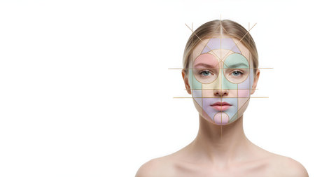 Minimal Geometric Face Art Portrait with Pastel Tones in Studioの素材