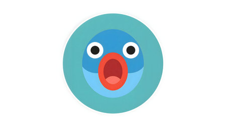 Minimal flat illustration of a surprised fish with wide open mouth and big eyesの素材