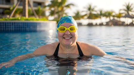 Joyful Plus-Size Women Embracing Freedom Through Swimmingの素材