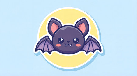 Adorable Kawaii Bat Sticker With Cute Expressionの素材