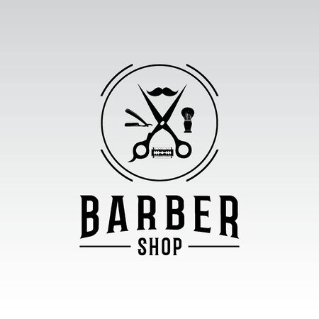 Barbershop logo and barber shop vintage label and badge illustrationのイラスト素材