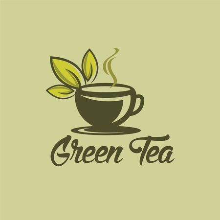 green leaf with tea cup logo concept.nature drink , health drink logoのイラスト素材