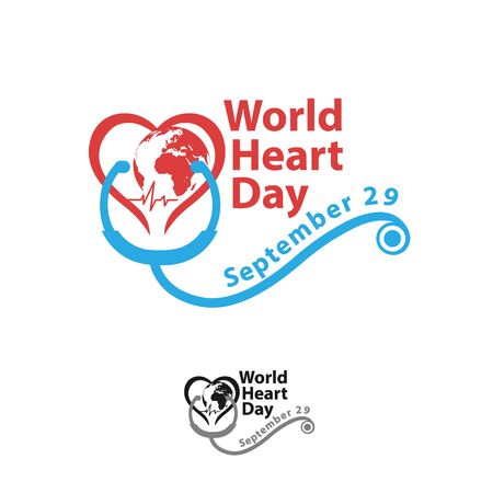 World heart day with red, blue, dark grey heart and world sign vector design.のイラスト素材