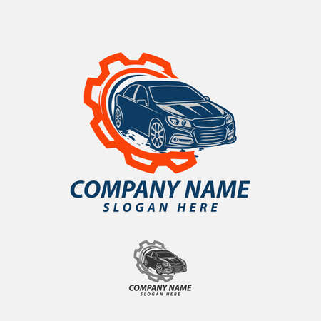 Car repair logo template. Car repairing vector design. Automobile and gear logotypeのイラスト素材