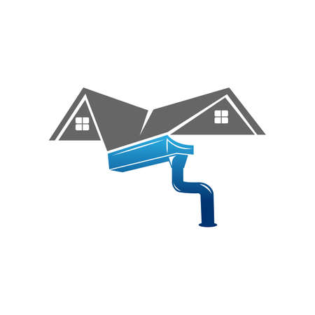 gutter and house roof logo template. Roof downspout vector design. Gutter services logotype.EPS 10のイラスト素材