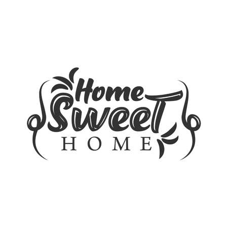 Home Sweet Home - Typography poster. Handmade lettering print. Vector vintage illustration with house hood and lovely heart and incense chimney.のイラスト素材