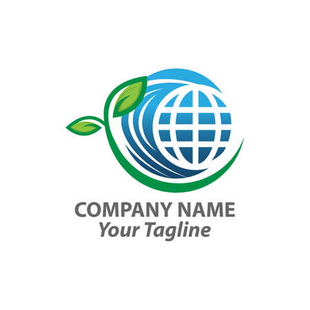 Vector of a earth and leaf logo combination. Planet and eco symbol or icon. Unique global and natural, organic logotype design template.EPS 10のイラスト素材