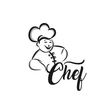 monochrome illustration of whiskered chefのイラスト素材