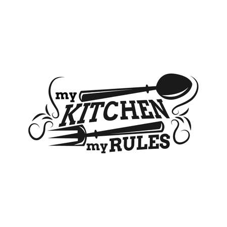 My kitchen my rules. Cooking related lettering poster. Vector vintage illustration.のイラスト素材