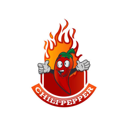 Chili Pepper Cartoon Mascot Logo template. Mexican Fast food logotype template. Isolated vector illustration.のイラスト素材