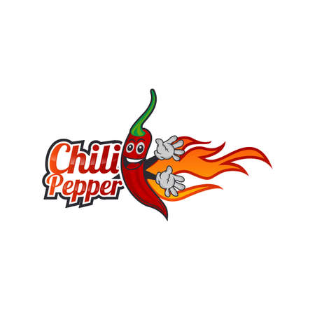 Chili Pepper Cartoon Mascot Logo template. Mexican Fast food logotype template. Isolated vector illustration.のイラスト素材