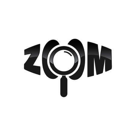 zoom logo word. perspective zoom word and magnifying glass symbolのイラスト素材