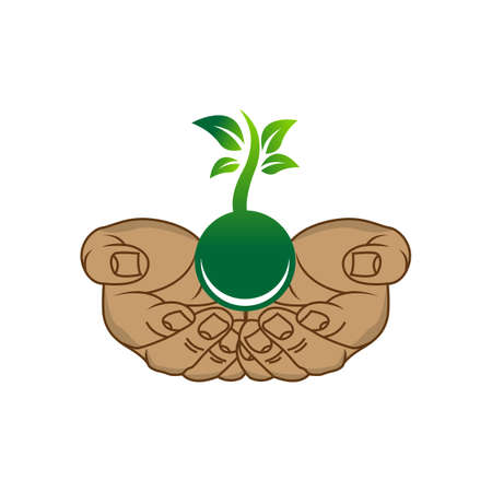 Vector sign friendly environment, hand and leafのイラスト素材