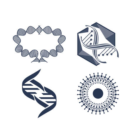 Hexagonal molecule badge. Molecular structure logo, molecular grids and chemistry hexagon molecules templates. Dna macromolecule, science bio code logo. Isolated vector symbols setのイラスト素材