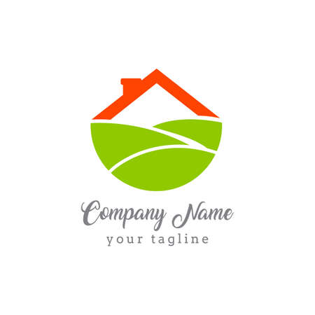 Vector logo design template of forest and house that made from a simple scratch. Building vector silhouette. Vector logo illustrationのイラスト素材