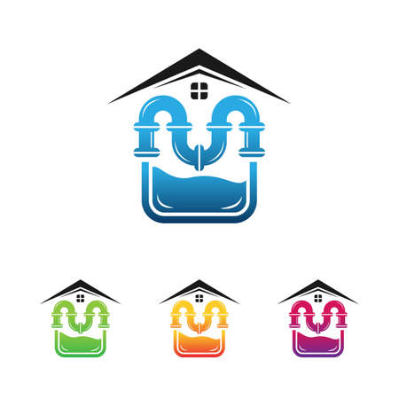 Letter M Plumbing Logo with Home Plumbing Repair Conceptのイラスト素材