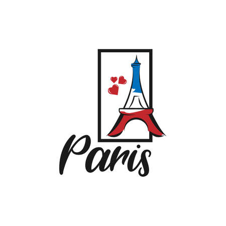 Beautiful hand written text typography design of europe european city paris name logo with red heart suitable for tourism or visit promotionのイラスト素材