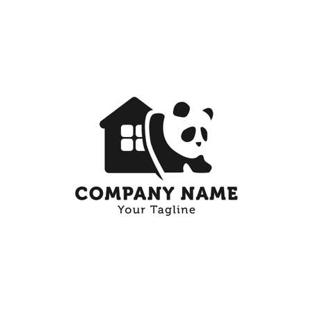 Panda with house vector illustrationのイラスト素材
