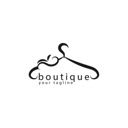Creative Boutique logo design. Vector sign with lettering and hanger symbol. Logotype calligraphyのイラスト素材