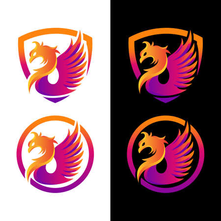Phoenix rising Wings Logo design vector template. Luxury corporate Falcon Eagle Hawk bird Logotype concept icon.のイラスト素材